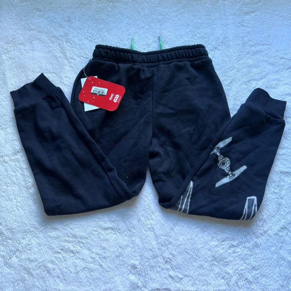 Disney 100 Star Wars Joggers Black Neon Green Logo Sweatpants‎ Kids Small NWT
